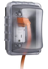 Weatherproof box for outside GFCI receptacle at InspectApedia.com