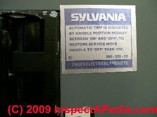 Zinsco Sylvania GTE identifying Label (C) J Simmons D Friedman