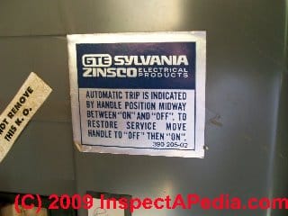 Zinsco Sylvania GTE identifying Label (C) J Simmons D Friedman