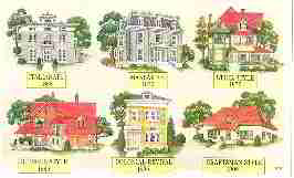 Sketch of basic architectural house styles with common period dates