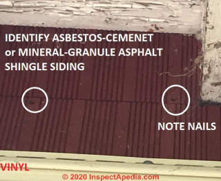 Asbestos cement shingle siding under vinyl in Canada (C) InspectApedia.coMCB