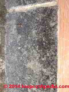 Black stains on building exterior stonework (C) InspectAPedia C&D