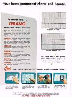 Carey Ceramo ceramic glazed asbestos siding from a 1950 catalog (C) InspectApedia.com
