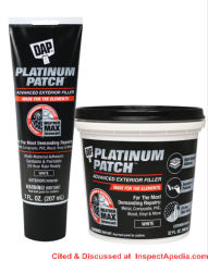 DAP Exterior siding patch - cited & discussed at inspectApedia.com as possible repair for fiber cement siding
