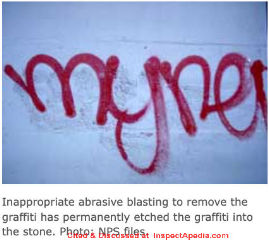 Poultice on graffiti - US NPS Weaver cited & discussed at InspectApedia.com