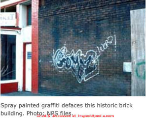 Spray painted graffiti - US NPS Weaver cited & discussed at InspectApedia.com