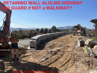 No retaining wall along highway retaining wall if not a walkway - (C) InspectApedia.com Knecht