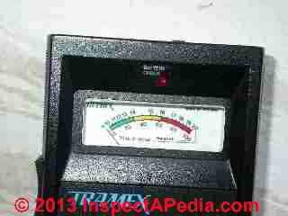 Fiber cement board stored indoors, measuring "dry" using the Tramex Moisture Encounter (C) Daniel Friedman