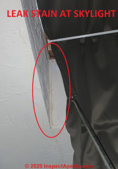 Leak stain at skylight- to diagnose we need to see more (C) InspectApedia.com Ellen Rollings