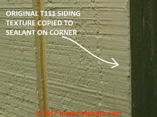 T111 siding texture copied to corner sealant using a drywall knife (C) Daniel Friedman