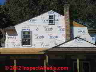 Housewrap installation © D Friedman at InspectApedia.com 