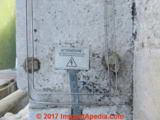 Bird repelling electrical wiring at Palacio Brandolin, Grand Canal Venice Italy (C) Daniel Friedman