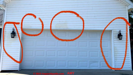 Brown tan stains on vinyl siding (C) InspectApedia.com Amy