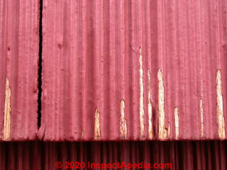 Brushed wood cedar shingle siding paint wear (C) Daniel Friedman at InspectApedia.com