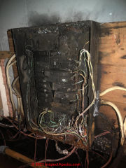 Electrical panel fire - resembles Square D Q-line (C) InspectApedia.com Lisa