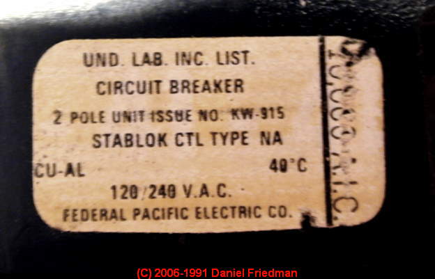 Federal Pacific FPE Circuit Breakers Asst NA NC Single & Double Pole Stab Lok