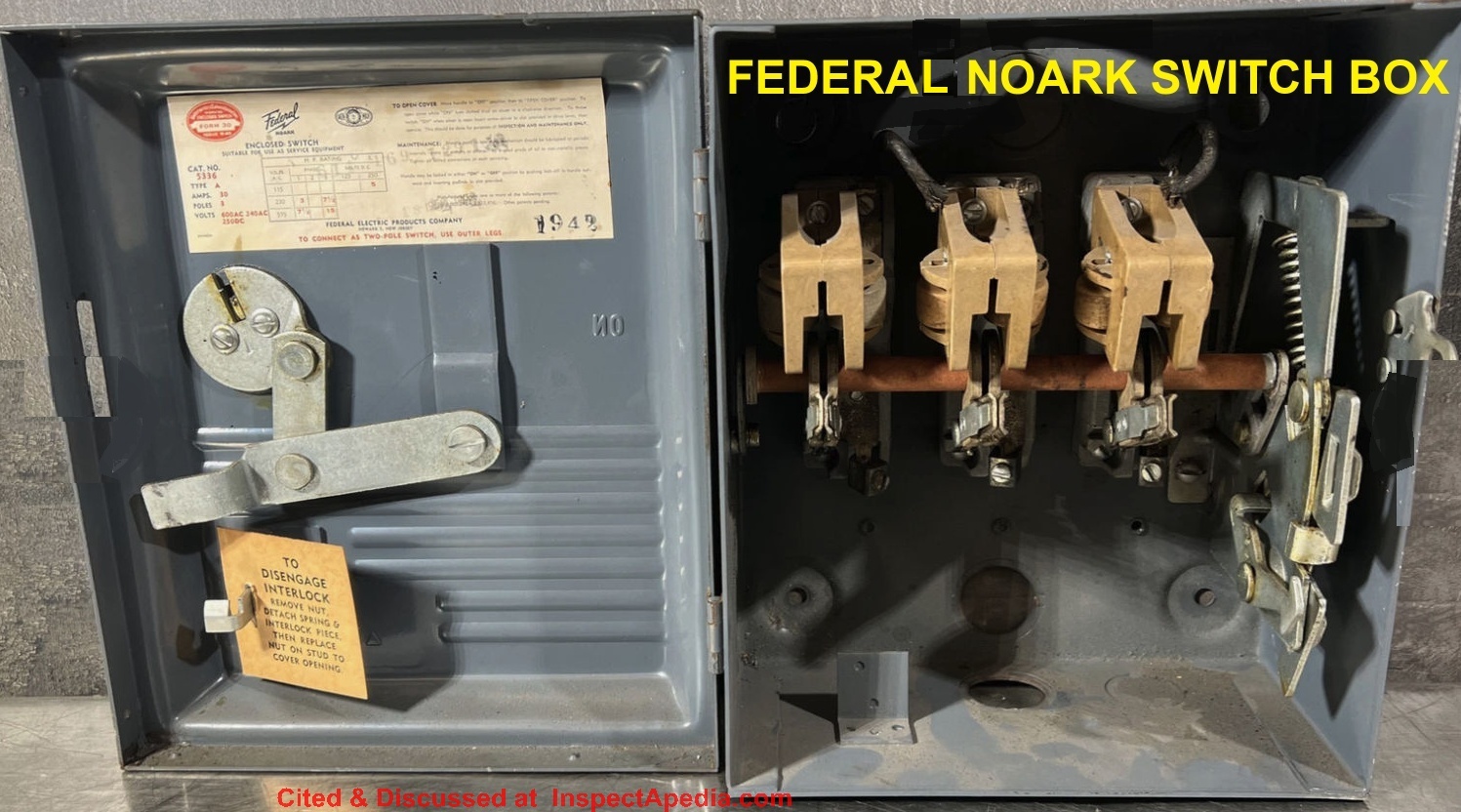 Federal NOARK switch box - this is not a Stab-Lok product - for sale at ebay cited & discussed at InspectApedia.com