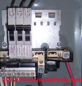 Photograph of a typical Federal Pacific Electric Stab-Lok® electric panel circuit breaker bus