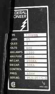 Federal Pioneer electica panel internal nameplate helps identify this Canadian brand (C) InspectApedia