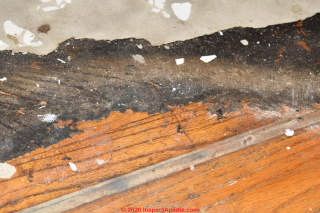 Asbestos in 1950s or 1960s stone or marble pattern sheet flooring (C) InspectApedia.com Marjoire DiRisio Duger