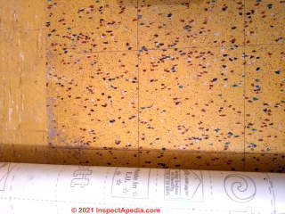 1960s Spatter pattern asbestos floor tile (C) InspectApedia.com Sally Fisk