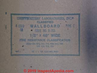 Drywall from 1970's suspect asbestos (C) InspectApedia.com Bunt