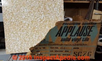 Applause style 12x12" vinyl floor tile (C) InspectApedia.com BW