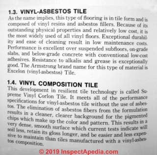 Armstrong flooring catalog 1979 explains no asbestos in Armstrong Corlon (C) InspectApedia.com