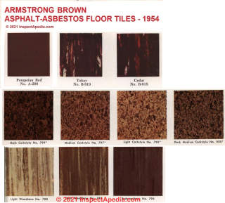 Brown hued asphalt asbestos floor tiles - Armstrong 1954 (C) InspectApedia.com