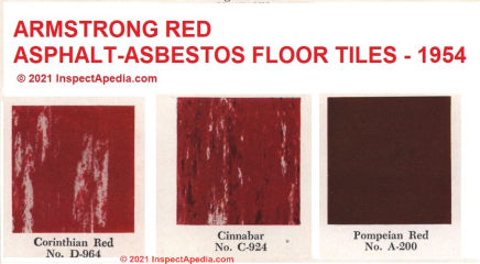 Armstrong asphalt asbestos floor tiles, red 1954 (C) InspectApedia.com
