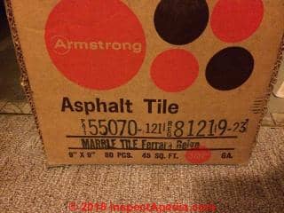 Armstrong asphalt floor tile packaging (C) InspectApedia.com