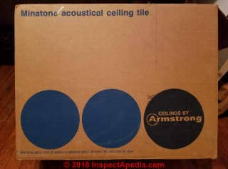 Armstrong Minatone ceiling tile box information (C) Inspectapedia.com George
