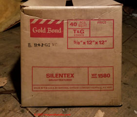 Gold Bond Silentex Brush Textured Ceiling tiles - did not contain asbestos (C) InspectApedia.com Jeff