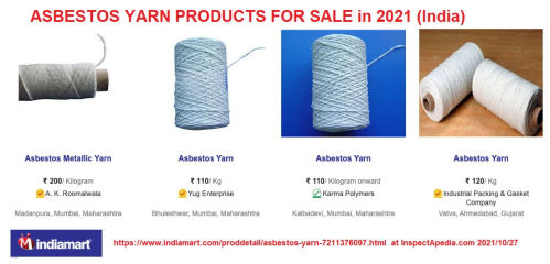 Asbestos yarn for sale in 2021 (C) InspectApedia.com
