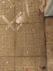Asbestos-suspect floor tile & mastic (C) InspectApedia.com Nina Stephens