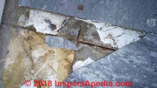 Asbestos suspect flooring (C) InspectApedia.com Will