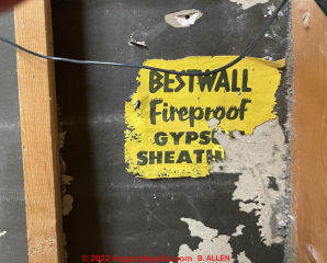 Bestewall fireproof gypsum sheathing, not asbestos (C) InspectApedia.com Bradford Allen