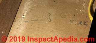 Partial identifying stamp on Bestwall Gypsum Board (C) InspectApedia.com Nick