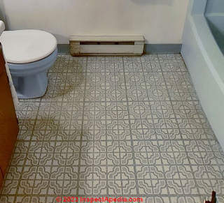 Blue white pattern flooring (C) InspectApedia.com Ersh1