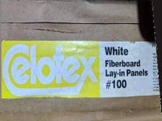 Celotex fiberoard lay-in ceiling panels (C) InspectApedia.com Mark
