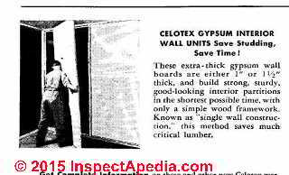 Celotex gypsum board interior wall system in 1943 (C) InspectApedia original source Architectural Record 1943 p. 16
