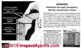Cemesto building panels from Celotex (C) InspectApedia op cit 1943