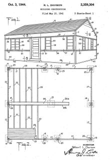 Cemesto board home, R.L. Davison Patent No. 2,359,304, Oct. 3 1944 cited & discussed at InspectApedia.com
