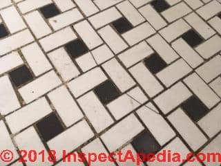 Ceramic floor tile, asbestos hazard unlikely (C) InspectApedia.com