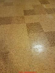 Asbestos in cork pattern vinyl floor tiels (C) Inspectapedia.com MJ