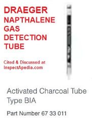 Draeger gas detection tube for Napthalene - cited & discussed at InspectApedia.com