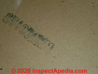 Drywall sheetrock data stamp decoding (C) InspectApedia.com Savannah