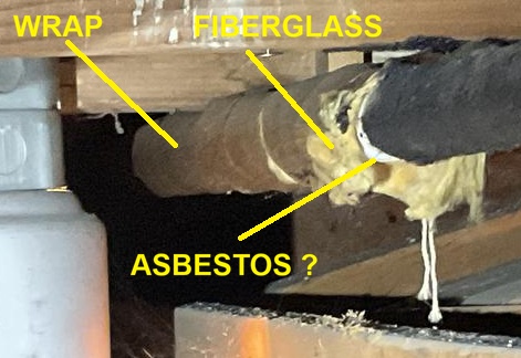 Fiberglass, NOT asbestos, pipe insulation - (C) InspectApedia.com Glenn