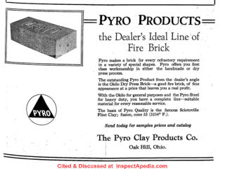 Pyro Products Fire Brick advertised in Building Supply News in 1925 - cited & discussed at InspectApedia.com