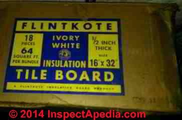 Flintkote insulating board packaging & labels (C) InspectApedia CS